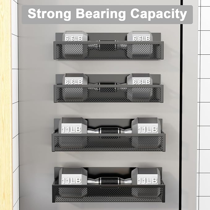 Aufworld Magnetic Spice Rack for Refrigerator, 4 Pack Magnetic Shelf, Fridge Magnet Organizer with Moveable 8 Hooks, Magnetic Fridge Shelf for Kitchen Organization and Storage (4 Pack)