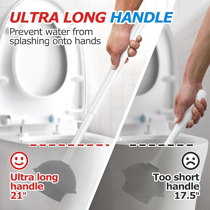 FORASTO 2Pack 2 in 1 Toilet Brush and Plunger Set,Clean Gloves, Extended Handle Plunger，Toilet Bowl Brush Plunger Set,Bathroom Cleaning Tools,Toilet Brush Plunger Combo,Cleaning Brush(Cream White) | 21" Extended, Cleaning Gloves, Heavy Duty Rubber Toil...