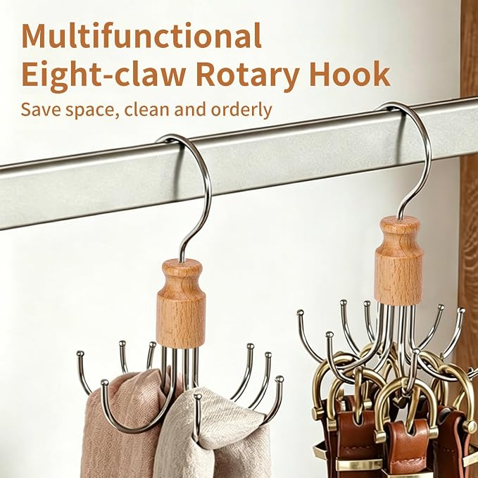 360° Rotatable Belt Rack & Closet Organizer - Holds Up to 24 Belts, Ties, Scarves | Space-Saving Hanging Holder for Bras, Tanks, Purses | Silver (2)
