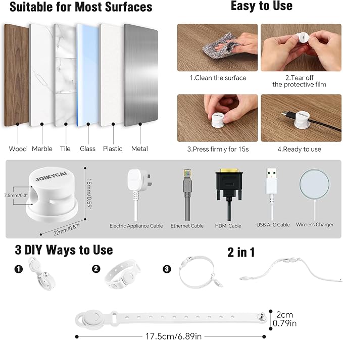 6 Rotatable Spring Desktop Cord Organizer 5 Magnetic Cable Clips Cord Holder for Nightstand Phone Charger Organizer Computer Desk Cable Management Electronics Appliance Adhesive Wire Strap Keeper Tie