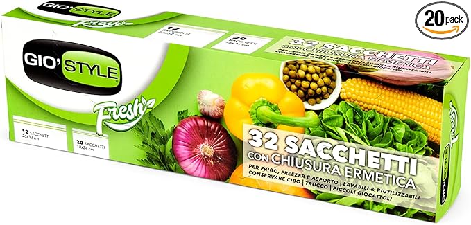 Giostyle Airtight Food Bags, 12+20 Pieces, 26 x 32 and 18 x 24 cm