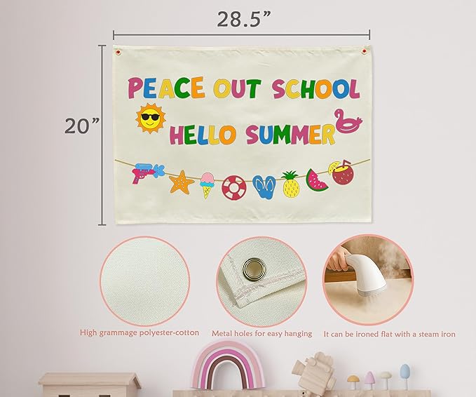 Welcome Party Banner Decor Accessories-Rectangular Canvas Banner Poster Wall Sign-Entryway Outdoor Garden Front Door Flag-Birthday Anniversary Wedding Christmas Gift-Peace Our School Hello