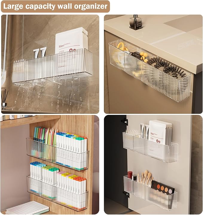 2 Pack Wall Mount Marker Organizer,Art Caddy Floating Makeup Organizer,Clear Floating Shelves Acrylic Wall Storage for Office,Medicine Cabinet Door Organizer and Storage,No Drill