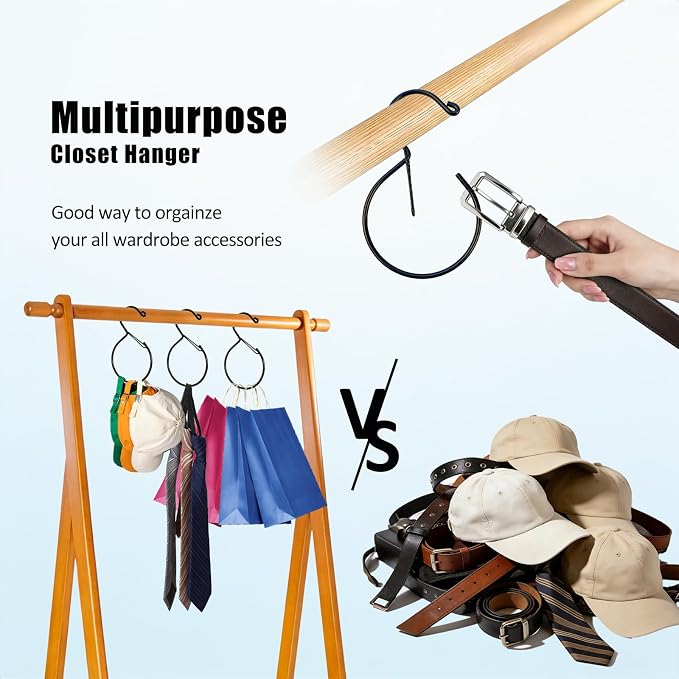 5 Pcs Belt Hanger Hat Organizer - Black Metal Belt Scarf Hat Tie Purse Storage Hangers Organizers Waterproof Non-Slip Easy Access Open Hook Space Saving Multi-Functional Hooks