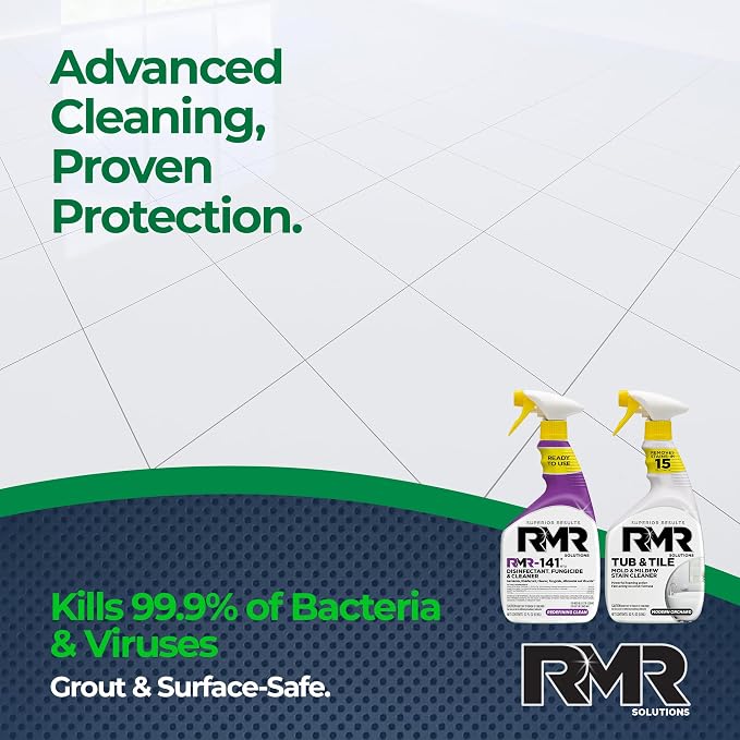 RMR Bathroom Mold Remover Bundle - RMR-141 EPA Registered Mold & Mildew Remover, 2-Step Bathroom Cleaning & Disinfecting System for Showers, Sinks, Tile, Grout, 2–32 Oz Bottles