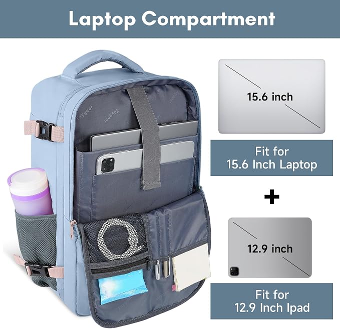 Taygeer Travel Backpack for Women, TSA Carry On Backpack with Shoe Pouch | 15.6" Laptop Mochila Flight Approved with Water Bottle Pocket, Nurse Bag Casual Daypack for Weekender Hiking, Powder Purple