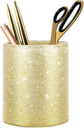 Gold Pencil Holder, Decorative Pens Holder for Desk, Makeup Brushes Organizer for Table, Large Pu Leather Multi-Functional Organizer Cup for Office, Classroom, Home, Champagne Gold
