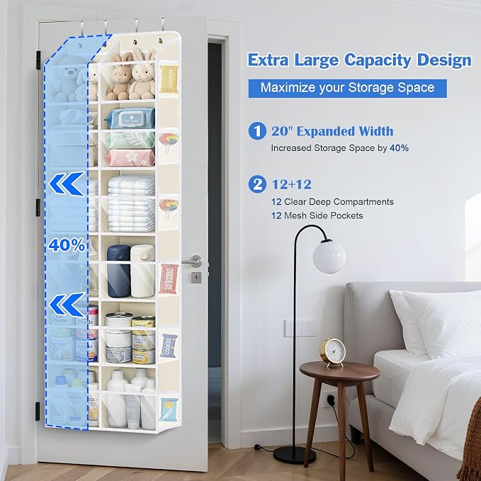 Univivi Hanging Door Organizer, 6 Tiers Large Over Door Storage, Beige | High Load-Bearing Capacity, 4 Sturdy Hooks, Easy Installation, Hanging Door Organizer for Closet, Bedroom, Nursery, Sundries