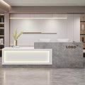 Modern Reception Desk with Counter, Front Desk Reception Counter with Lockable Drawer, Keyboard Tray & Storage Cabinet, Solid Wood Receptionist Table for Salon Office Lobby (H - Left, L 2.4m/94in)