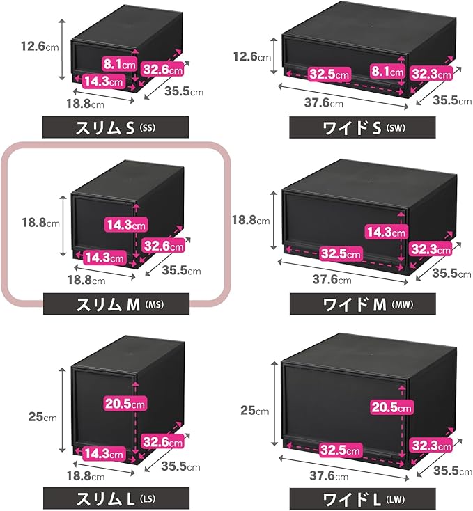 Sanka D2SC-MSBK Modular Case, Flexible Combination Drawer Storage Case, Slim M, Black, Drawer Storage That Can Be Combined According to Your Lifestyle, Pull Out And Close Drawers, Rubber Stopper To