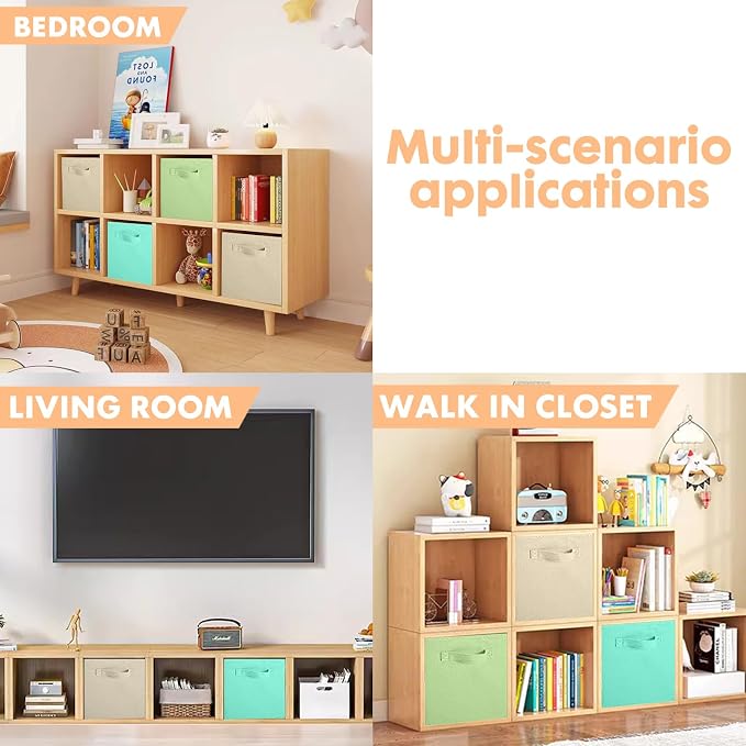 ShellKingdom Storage Bins, Foldable Fabric Storage Cubes And Cloth Storage Organizer Drawer For Closet And Toys Storage, 6 Pack (Beige+Green+Mint Green)