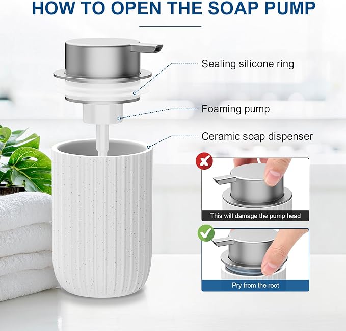 Ceramic Foaming Soap Dispenser, 12 oz Bathroom Foam Hand Soap Dispenser, Refillable Lotion Soap Dispenser with Removable Pump for Kitchen Hand Wash Dispenser, Modern Home Decor(2Pack-Speckled White)
