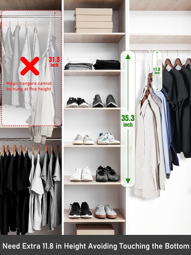 HOUSE DAY Space Saving Hangers 8 Pack, Closet Organizers and Storage | College Dorm Room Essentials with 5 Holes, Multi Hangers in One Magic Multipurpose Hangers Cascading and Sturdy - White