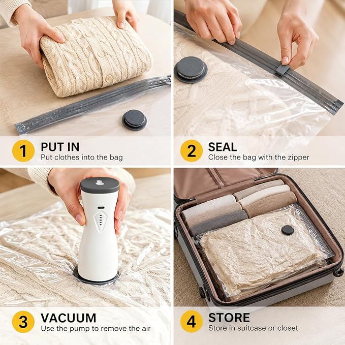 16 Pack Vacuum Bags for Travel with pump Vacuum Storage bags for clothing | Rechargeable Inflation & Deflation Dual Use Reusable Space Saver Bags cordless travel vacuum bag set for Luggage and Suitcase
