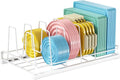 Food Container Lid Organizer, 6 Removable Adjustable Dividers Metal Rack - Storage for Plastic Lids, Pots, Bakeware, Fit for Cabinets, Cupboards, Pantry, Drawers (White)