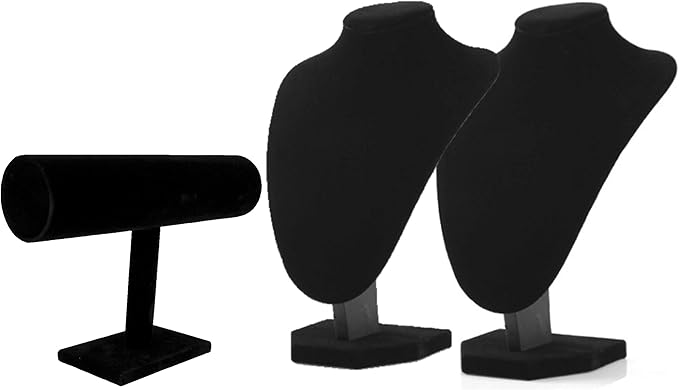 Comelyjewel 3pcs Jewelry Display Set – Velvet Necklace Stand & Bracelet Holder, Tangle-Free Jewelry Organizer for Home & Craft Show Display, Black Necklace Holder Stand for Vendors & Vanity