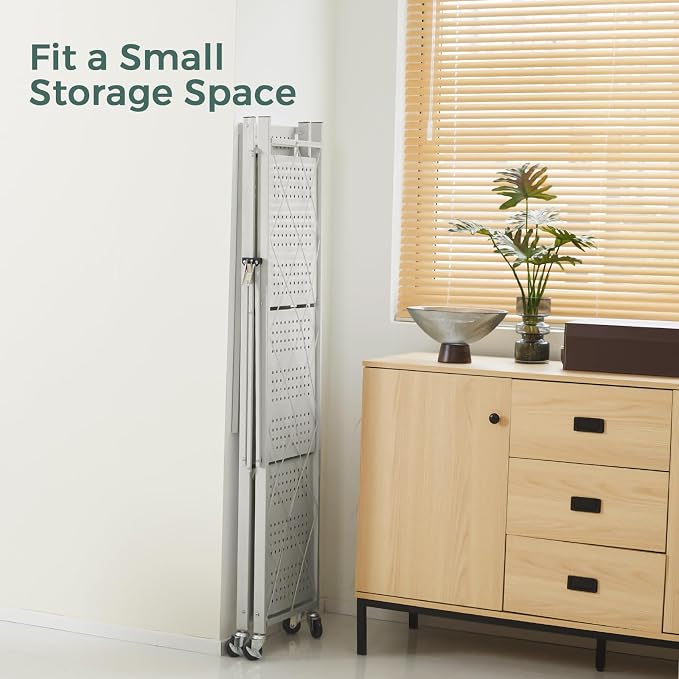 DEANIC 4 Tier Foldable Storage Shelves with Wheels, Large Capacity Shelving Unit, Freestanding Metal Wire Shelf Rack, No Assembly Organizer Rack for Garage Kitchen, Basement, Pantry(Grey)