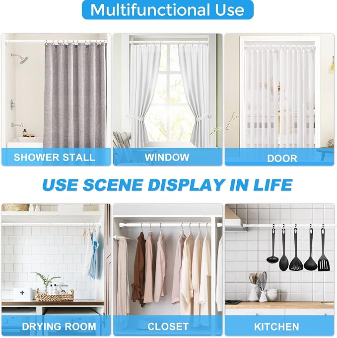4 Pack Adjustable Tension Curtain Rod 30 to 64 inches, Curtain Rod for Windows Tension Rod No Drill, Spring Tension Curtain Rod for Window, Bathroom, Doorway, White
