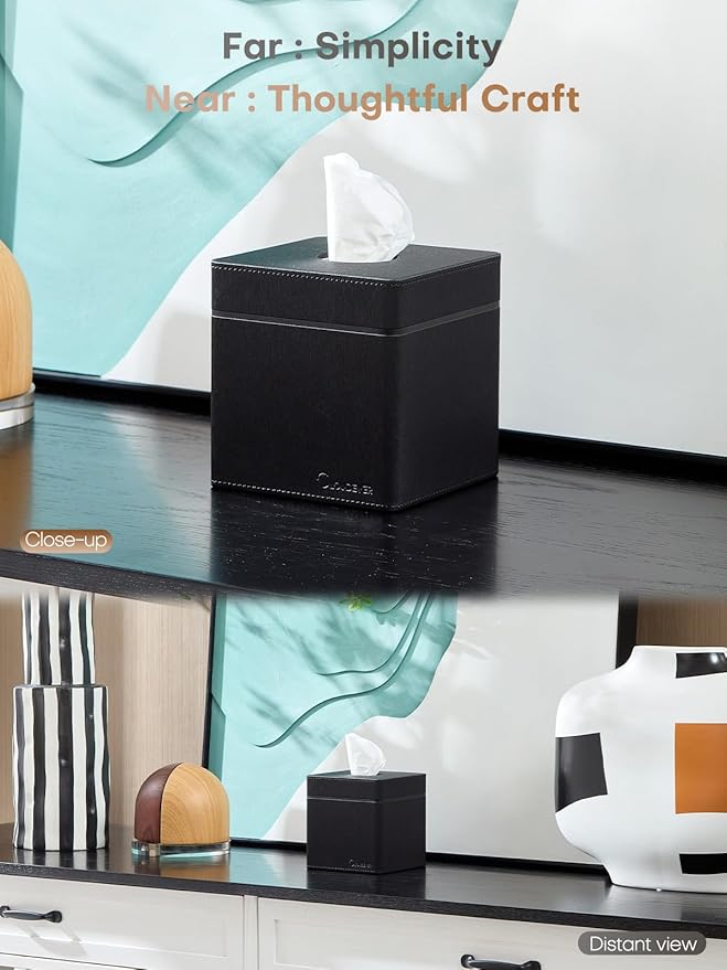 Tissue Box Holder Cover, Modern PU Leather Square Decorative Tissue Holder Organizer-Woven New Off White
