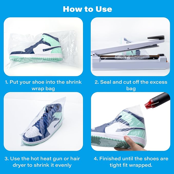 Shoe Shrink Wrap Bags, 100 Pcs 11x 18 Inch Sneaker Heat Shrink Wrap Bags | For Men Women Shoe Organizer for Shoe Protection Avoid Sole Yellowing and Keep Dust Away