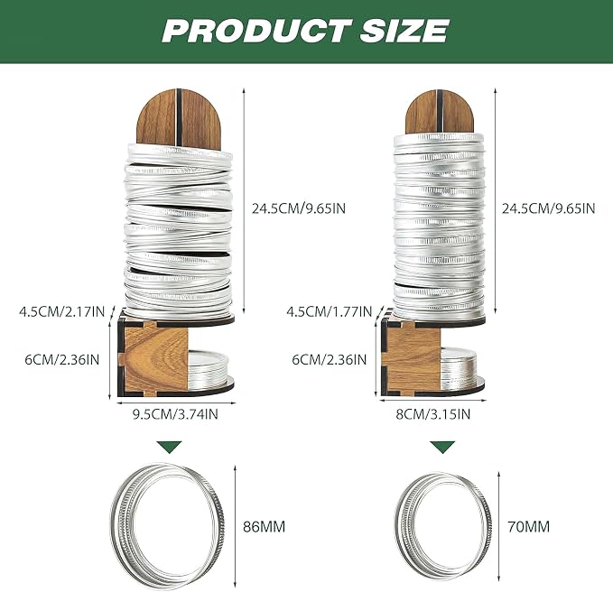 Mason Jar Lid Organizers Inside Cabinet, 2 Pack Canning Lid Rack Holder for Kitchen Organization, Wooden Mason Jar Accessory for Storing Canning/MasonJar Lids and Rings Storage, Regular&Wide Mouth