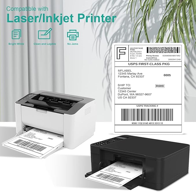 MFLABEL Full Sheet Sticker Label, Address Sticker, White Matte Label Paper, 8-1/2" x 11" Shipping Labels for Laser & Inkjet Printer (1800 Labels, 1800 Sheets)