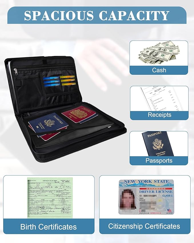 Fireproof Bag Important Document Organizer/13 Pocket Accordion File | Expanding File Folder with Labels, Safe Holder and Organizer for Birth Certificate, Paper, Receipt, Bill, etc.