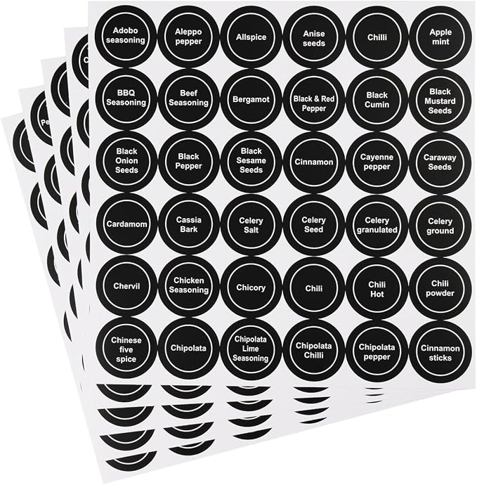 Black Spice Jar Labels Removable Spice Labels Stickers for Kitchen Pantry Food Containers