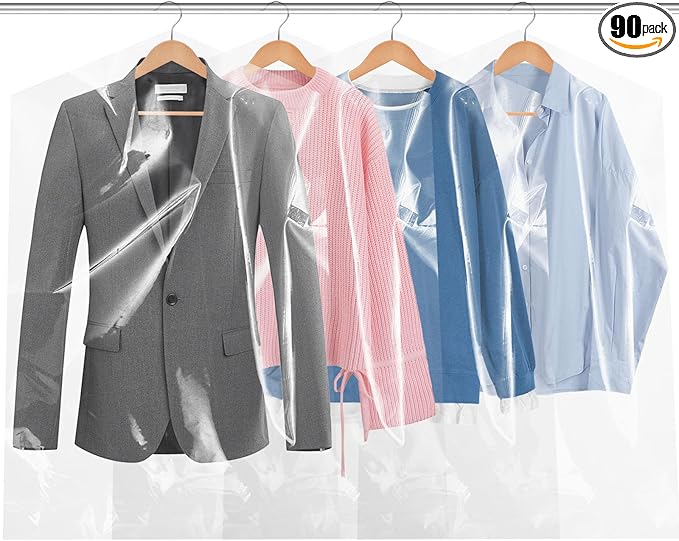 Garment Bags for Hanging Clothes,90 PCS Dry Cleaning Bag,Dry Cleaner Bags Plastic Clear 43 Inches,Plastic Cover for Clothes,60x110cm