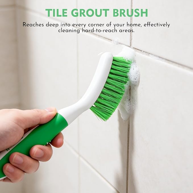 SetSail Scrub Brush, Heavy-Duty Scrub Brushes for Cleaning, Green 4 Pack | Heavy-Duty Scrub Brushes for Cleaning Shower, Bathroom, Carpet, Kitchen and Bathtub Scrubber - 4 Pack