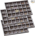 Large Stackable Jewelry Tray 4 Pack Velvet Jewelry Display Drawer Inserts Trays Organizer for Earring Bracelet Necklace Ring (Gray, 24 Grids)