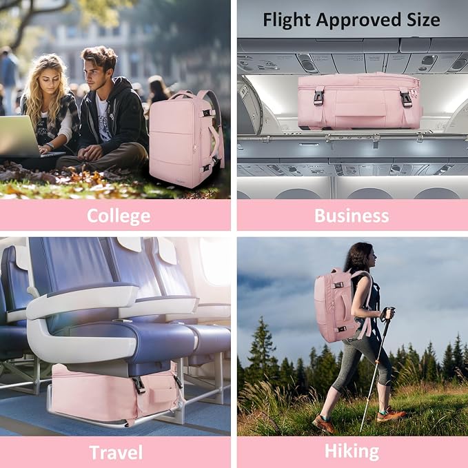 Taygeer Travel Backpack for Women, TSA Carry On Backpack Flight Approved | 15.6inch Laptop Mochila with Water Bottle Pocket & Shoe Pouch, Nurse Bag Casual Daypack for Weekender Business Hiking, Pink