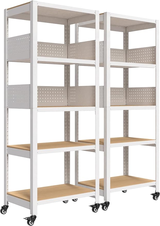HOMEDANT 5-Tier Rolling Shelving Unit with Lockable Wheels Multipurpose Storage Cart with Pegboards for Kitchen Laundry Pantry 24" W 2Pack