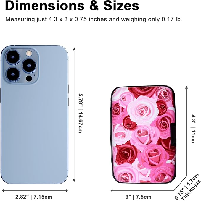Credit Card Holder, Metal Card Wallet RFID Blocking Mini Slim Aluminum Business Hard Card Case for Women Men (Roses)