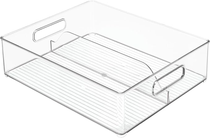 iDesign Divided Pantry Bin with Handles, Set of 6, Clear | For Pantry, For Refrigerator, For Freezer
