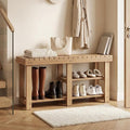 GOFLAME Wooden Shoe Rack Bench, 3-Tier Free Standing Entryway Bench Seat with Slatted Shelves, Shoe Storage Organizer for Entryway, Hallway, Bedroom, Living Room, Small Space, 34"x11"x18"