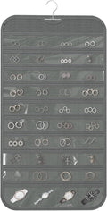 Hanging Jewelry Organizer, Gray, 80 Pocket | Double-Sided, For Earrings Necklace Bracelet, Clear PVC Window, For Closet, Door, Wall, Travel