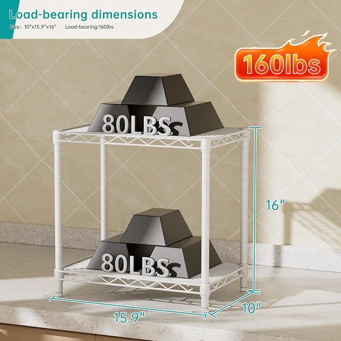 SINGAYE Small 2 Tier Shelves Wire Storage Shelving Adjustable Metal Shelf | Home Storage Small Rack Pantry Closet Unit for Laundry Room Organization Bathroom Kitchen