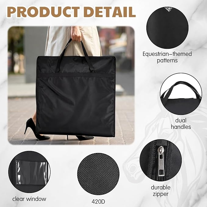 60'' Equestrian Garment Bags for Horse Show Clothes Bags Breathable for Hanging Riding Wear Contest Horse Show Uniform, 420d Polyester