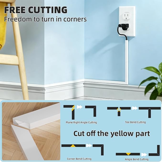 39" Silicone Cord Cover for Wires on Wall, Cord Hider for Wall Mounted TV | Flexible, Fits 1 Cord Up to 0.35" Diameter, Self Adhesive Cable Hider, Hides Wall Wires, Safer for Kids & Pets, White