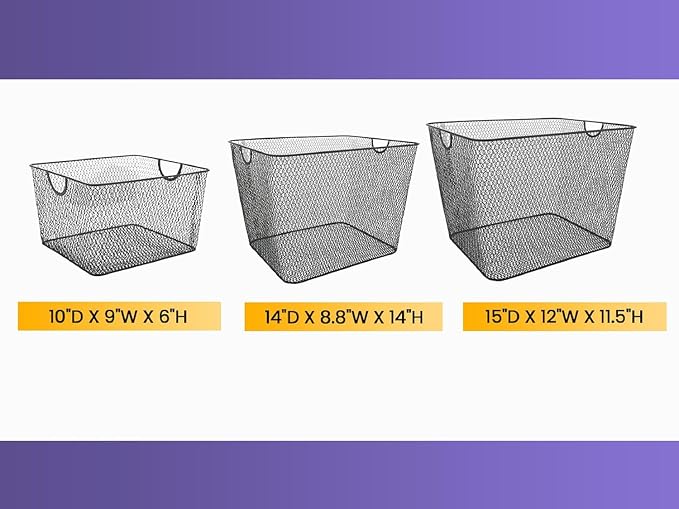 YBM HOME Kitchen Pantry Organizer Wire Baskets for Shelves, Cabinets, Pantry, Countertop, Mesh Open Storage Bin Metal Basket for Organizing Food Supplies, 2 Pack, 14.5x9.25x7