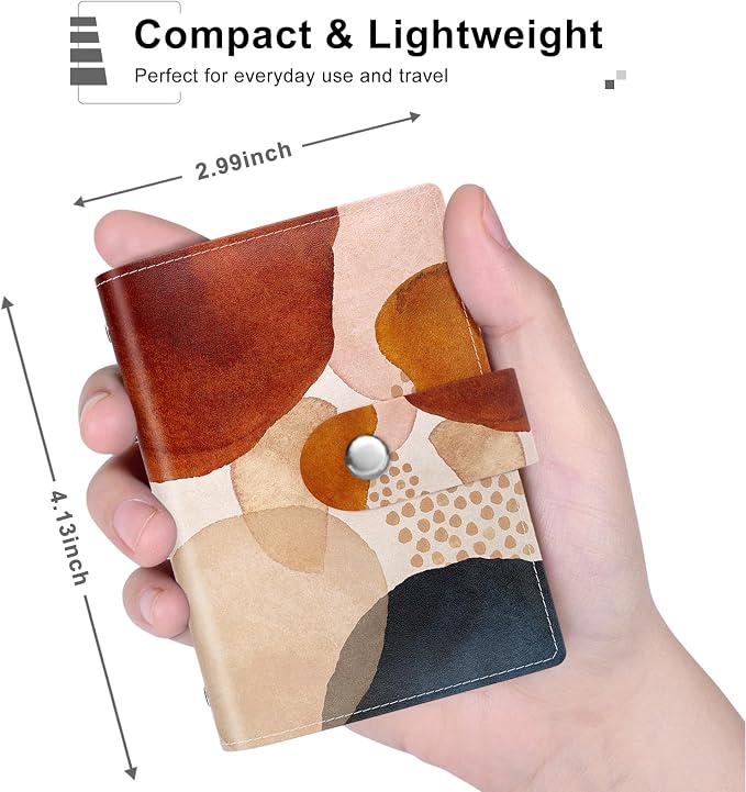 Rouidr Business Card Organizer, RFID Business Card Holder, Small Slim Leather Cards Book, Pocket Name Card Holder Wallet for Women, Simple Abstract Art