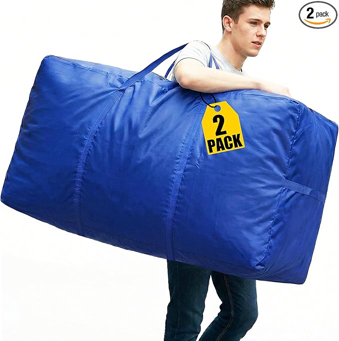 66 Gallon Extra Large Storage Bags, XXL Moving Bags with Zippers & Side Handles, Jumbo Big Storage Totes for Moving & Space-Saving Organization (Blue, 66 Gallon, 2 Pack)