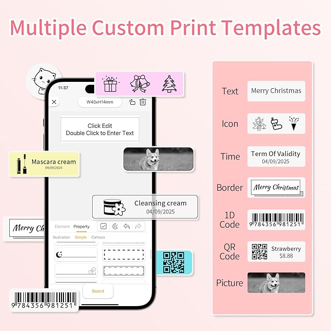 Rongta Label Maker Machine with Tape, Bluetooth Label Printer, Wireless Mini Label Makers with Multiple Templates for Organizing Office Home (Pink)