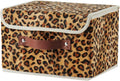 Storage Bin with Lid Decorative Cute Leopard Print Box Basket | Velvet Fabric, Faux Leather Handles, Washable PP Board, Foldable Lidded Clothes Container, Shelf Closet Organizer, Small Size