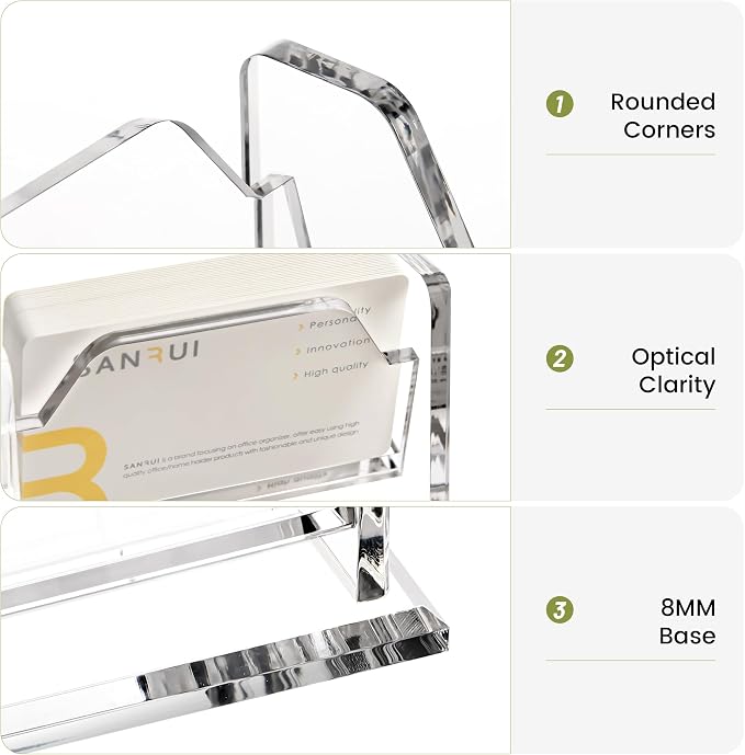 YUXUN Business Card Holder for Desk, Acrylic Business Card Display Stand with 2 Slot, Office Desk Accessories for Man &Woman,100 Cards Capcity, Clear