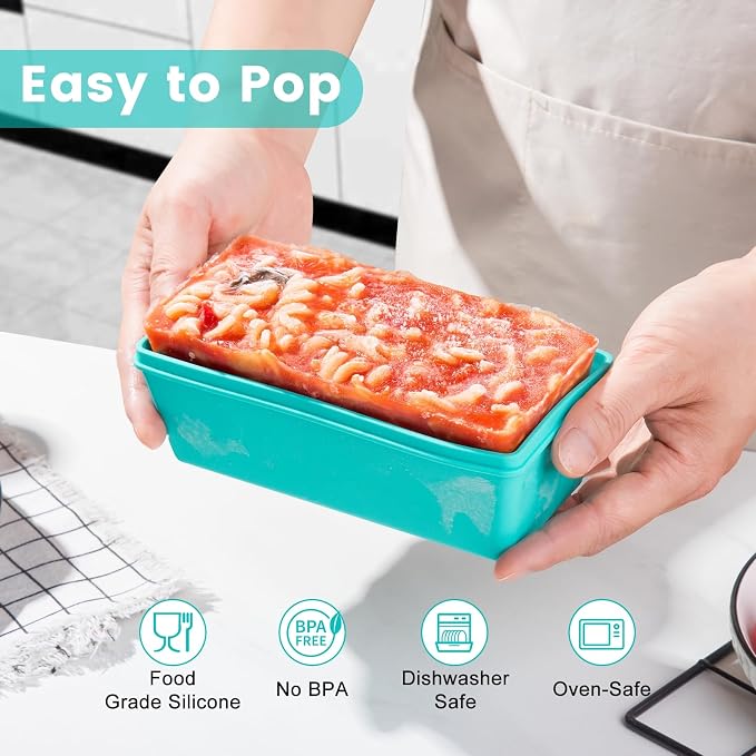 Gemice 2-Cup Silicone Freezer Molds with Lids, Individual 4-Pack | Oven & Dishwasher Safe, BPA-Free Soup Portion Cubes Trays, Freezer Containers for Food Storage