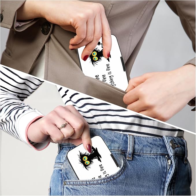 Card Holder Credit Cards Holder for Women RFID wallet women Business Card Holder Wallet Mini Aluminum Card Wallet RFID Blocking Slim Metal Hard Card for Women, Black Cat