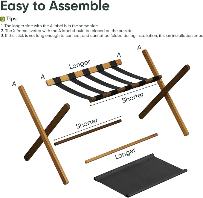 Smart FENDEE 2 Pack Luggage Rack, Folding Luggage Rack for Guest Room, Walnut Bamboo Suitcase Stand Holds up to 131 lb, Luggage Stand with Storage Shelf for Hotel, Bedroom