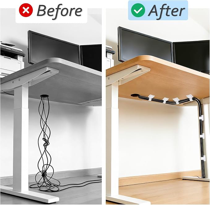 Cable Management Under Desk Detachable Cable Straps, White, 20 Pack | Heavy Duty Hook and Loop Cable Ties, Removable, Leave No Trace, Hold Up to 15 Cables, Home Office Organizer Accessories